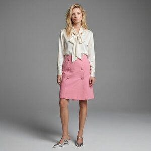 100% Cotton Pink Textured Wrap-Front A-Line Skirt